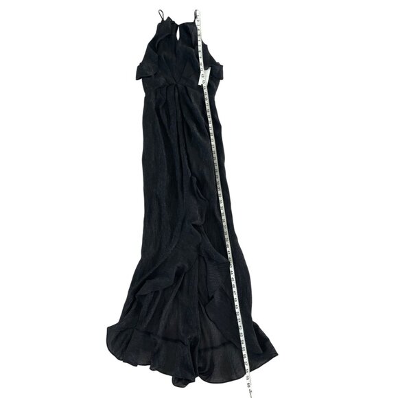 ASTR THE LABEL Arielle Ruffled Black Shimmer Slit Front Maxi Dress S NWT $120 - Picture 8 of 14
